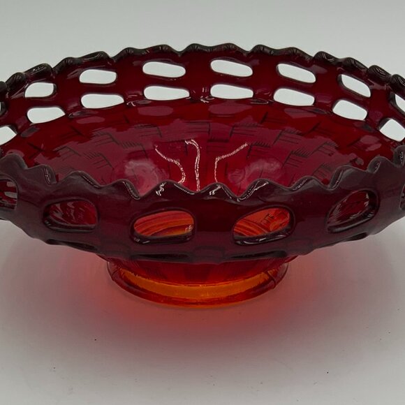 Fenton Glass 2 Row Open Edge Ruby Amberina Basket Weave Bowl. 6" dia. X 2.5" h. - Picture 8 of 8